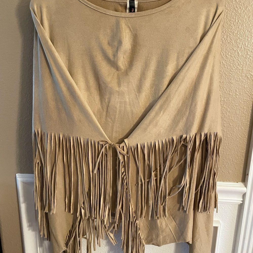 JNK Vintage Tan Fringe Womens Poncho
